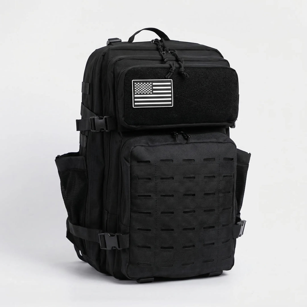 Customizable tactical MOLLE backpack, high capacity for extensive gear & supplies.