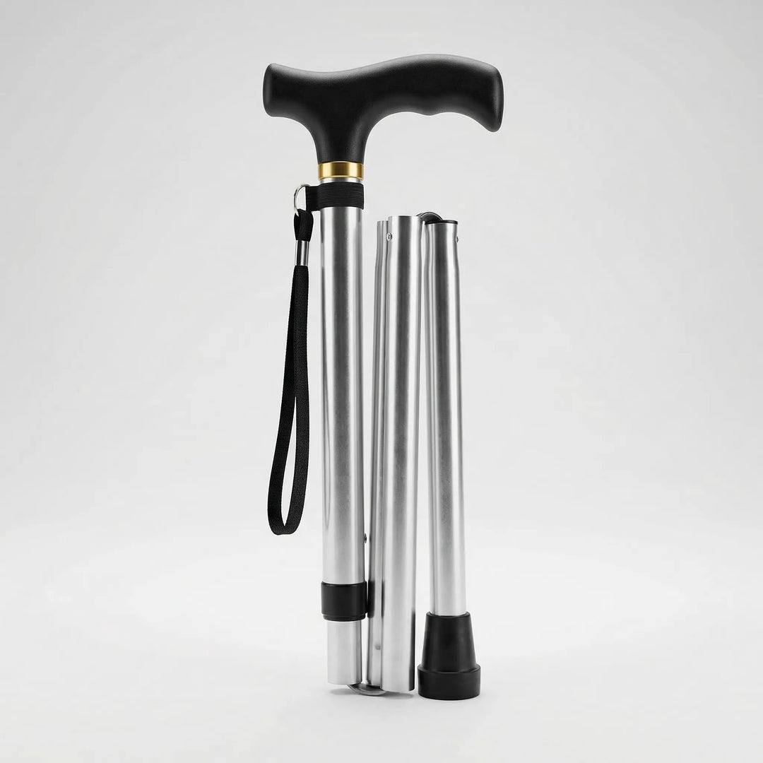 Lightweight, portable folding travel cane for easy mobility and support.
