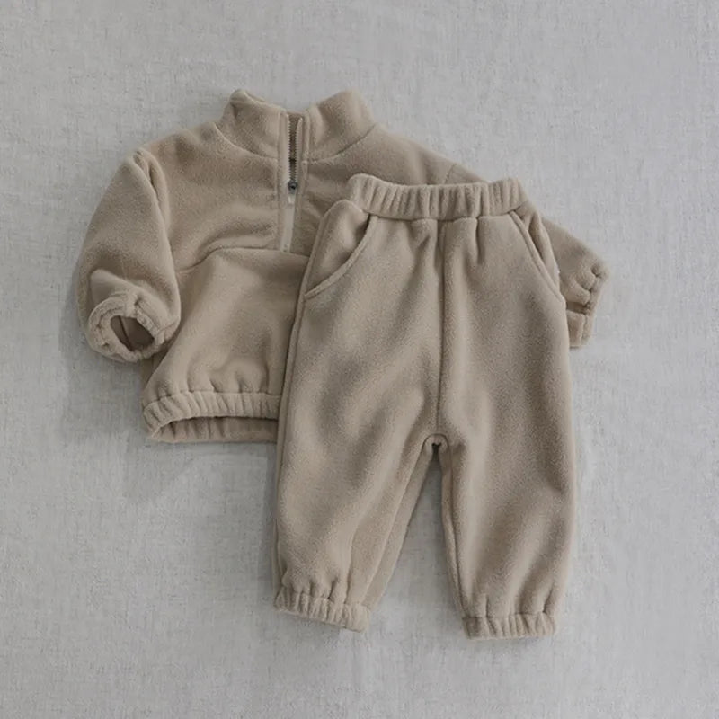 Gray fleece pullover hoodie for toddlers, essential cozy baby clothes for autumn