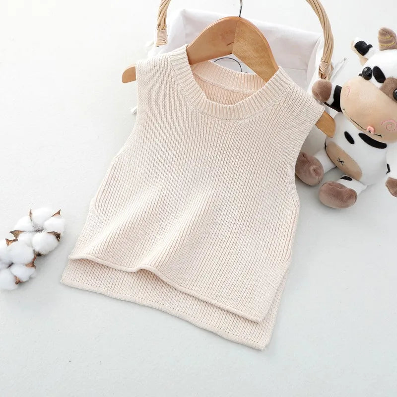 Toddler sleeveless knit vest, comfortable cotton for active kids in fall.