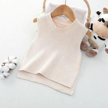 Toddler sleeveless knit vest, comfortable cotton for active kids in fall.