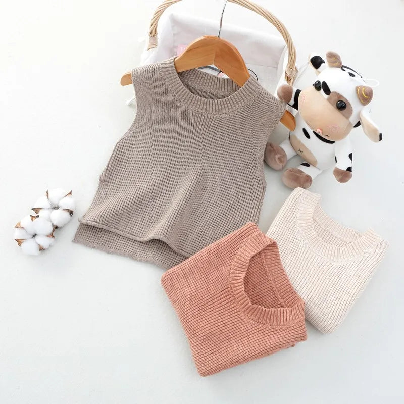 Autumn ready knit vest for toddlers, a solid unisex design for everyday wear.