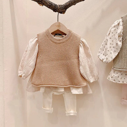 Cute knit vest for baby boys and girls, ideal for autumn fashion and kids' layering.