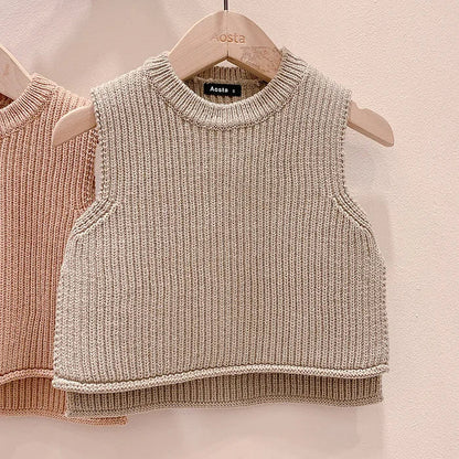 Cotton knit vest for toddlers, a soft outerwear option for casual fall days.
