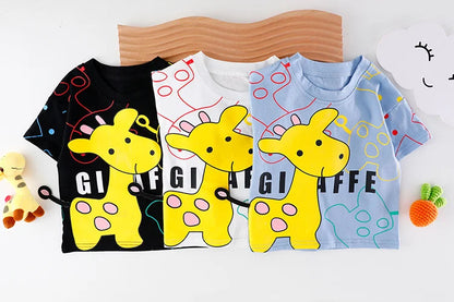 Short sleeve cartoon top and shorts ensemble for toddlers, comfortable baby clothes