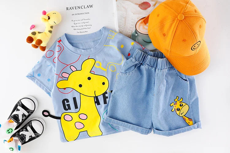 Unisex summer outfit for baby & toddler, breathable cotton blend cartoon set