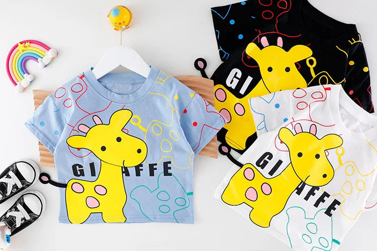 Toddler cartoon t-shirt and shorts duo, lightweight and colorful summer playwear