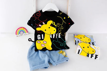 Easy-to-wear unisex toddler summer set featuring a playful cartoon design