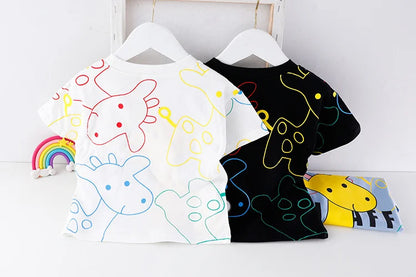 Baby's O-neck short sleeve cartoon t-shirt & matching shorts, perfect for summer