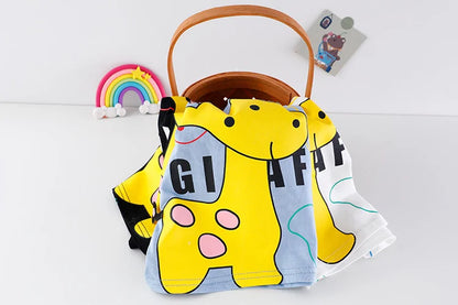 Unisex cotton blend toddler summer set, featuring a fun cartoon character on t-shirt