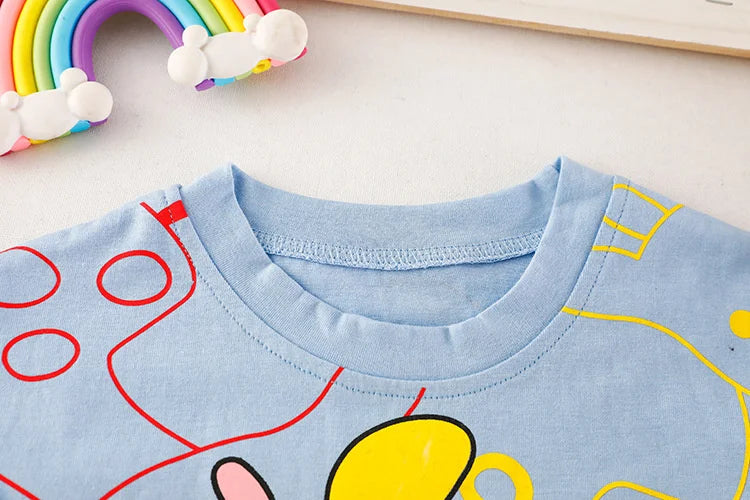 Comfortable unisex toddler playwear: cartoon t-shirt & shorts for warm weather