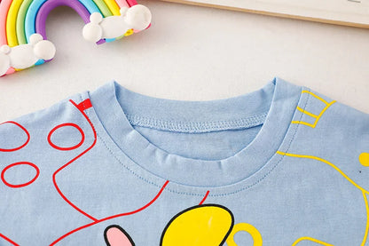 Comfortable unisex toddler playwear: cartoon t-shirt & shorts for warm weather