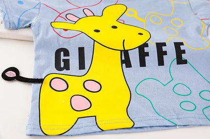 Fashionable summer cartoon t-shirt and shorts set for unisex toddlers, casual wear