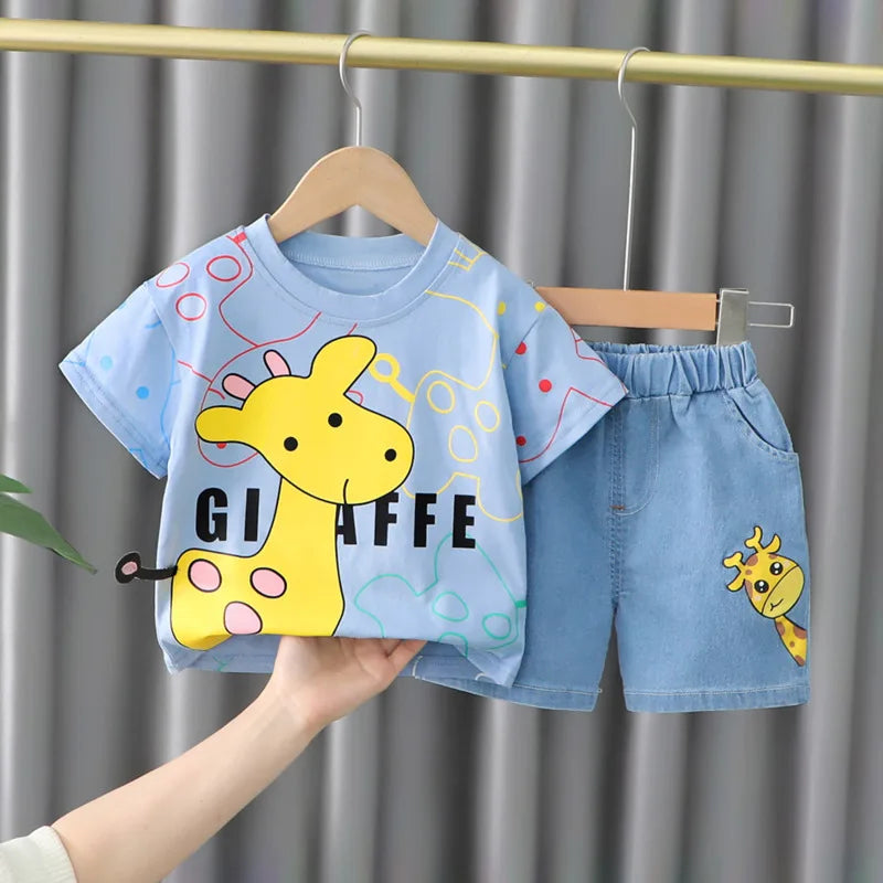 Toddler short sleeve O-neck t-shirt and shorts set, soft cotton blend for summer