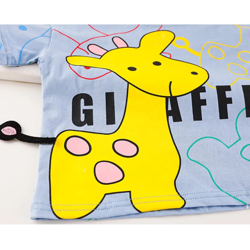 Unisex kids shorts and cartoon t-shirt set, perfect cotton blend for sunny days