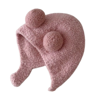 Kids' adorable fleece earflap hat with a pom-pom, great for winter warmth and comfort.