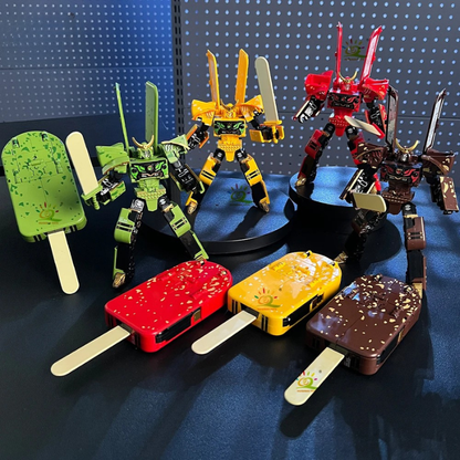 Unisex transforming ice cream cone robot toy figure in robot mode, perfect for creative play & desk decor