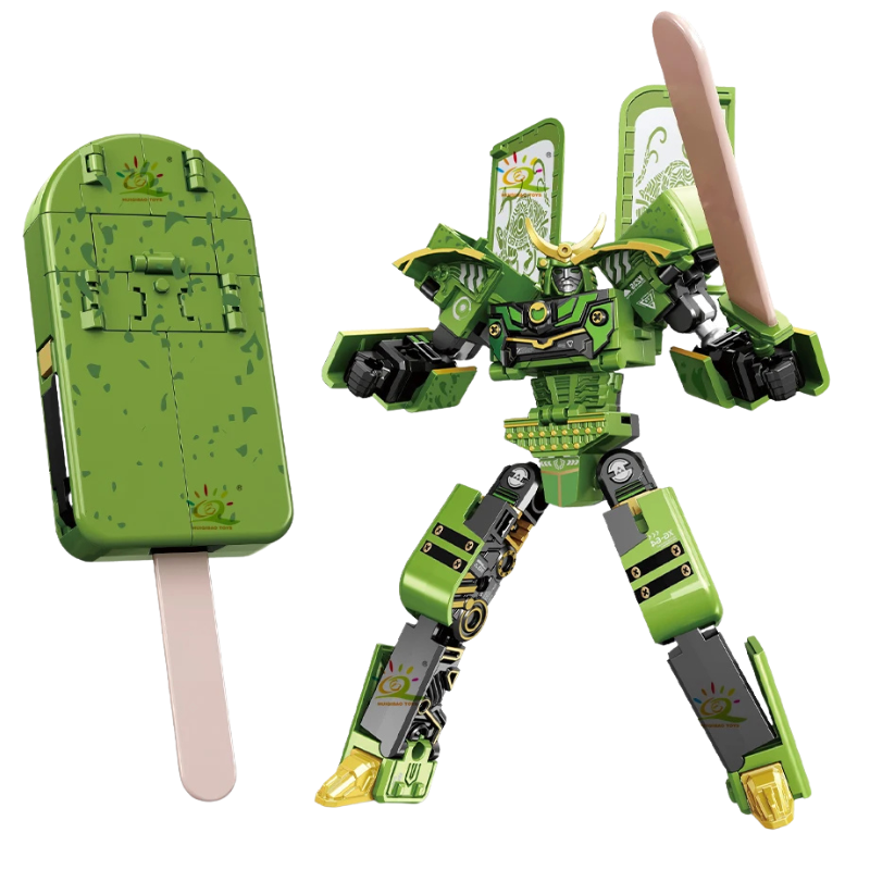 Unisex robot toy that transforms into an ice cream, shown in both modes, engaging kids' imagination