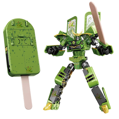 Unisex robot toy that transforms into an ice cream, shown in both modes, engaging kids' imagination