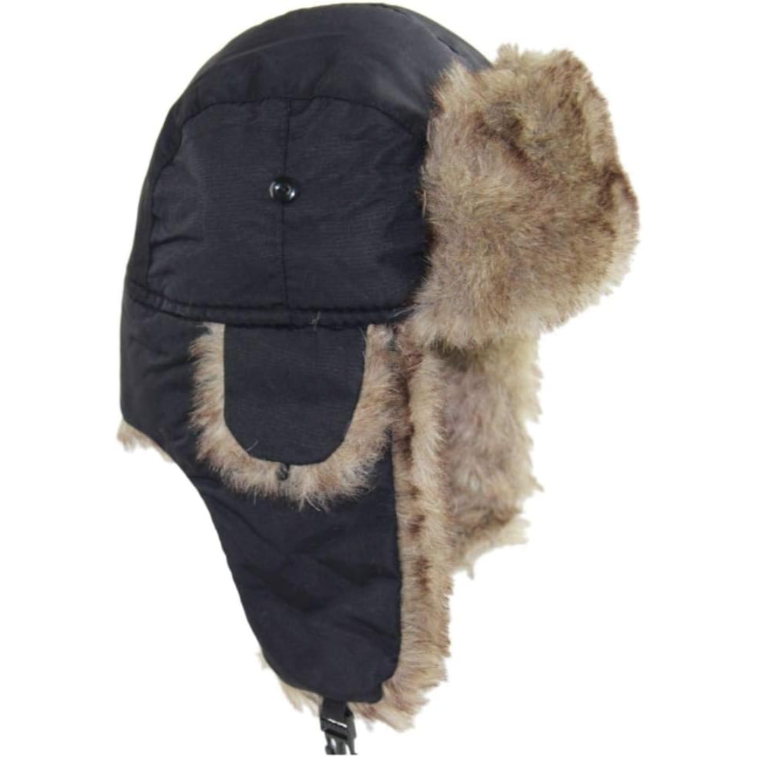 Versatile unisex trapper hat, featuring soft faux fur lining for ultimate warmth during winter activities.