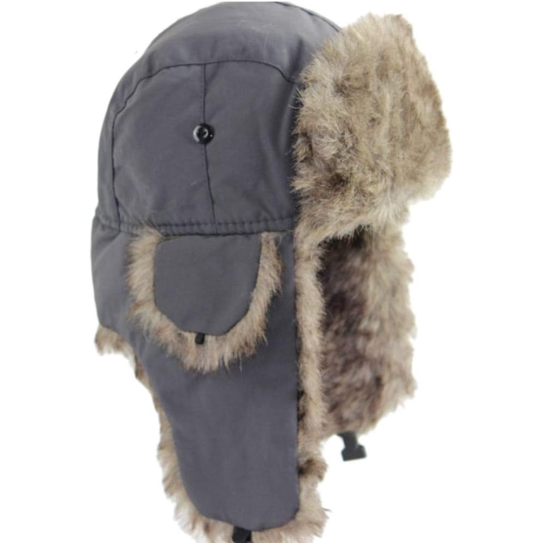 Unisex winter hat, a warm trapper style with faux fur lining for snow, skiing & hiking.