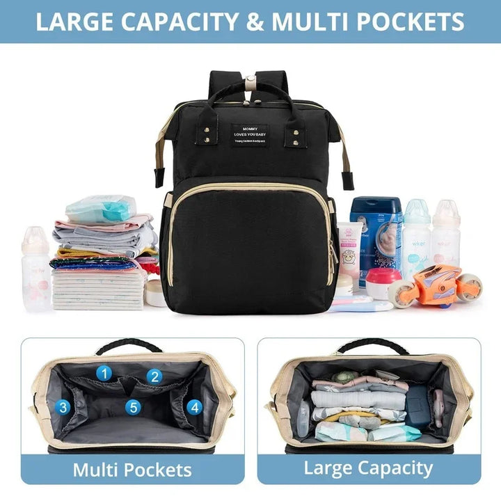 Modern unisex diaper backpack, perfect for baby essentials, travel crib & changing.