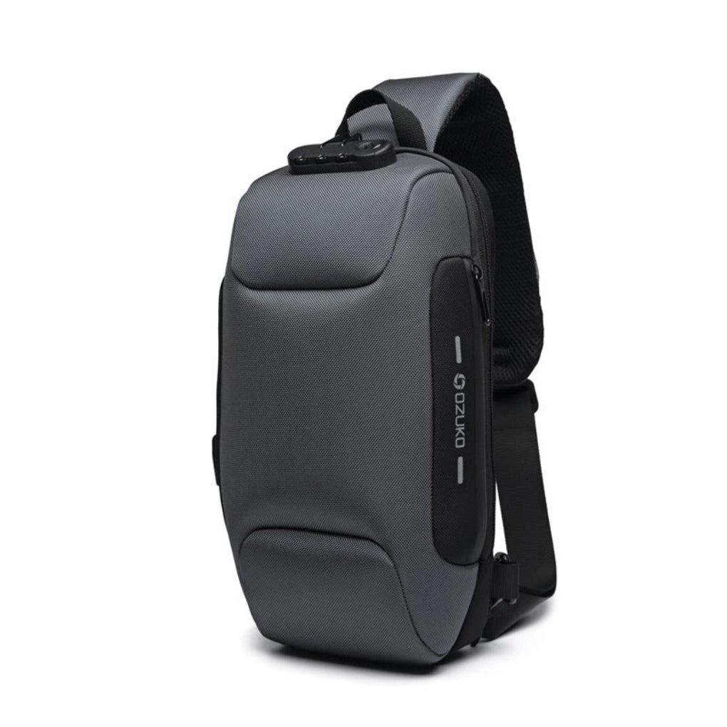 Secure anti-theft travel shoulder bag, unisex crossbody style with lock and USB charging, ideal for adventure gear.