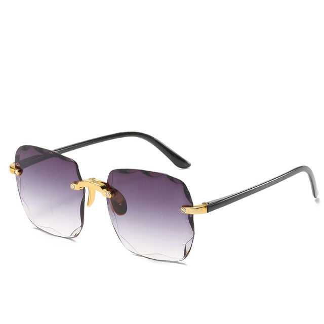 Lightweight vintage style rimless sunglasses with square lenses, a fashionable unisex accessory.