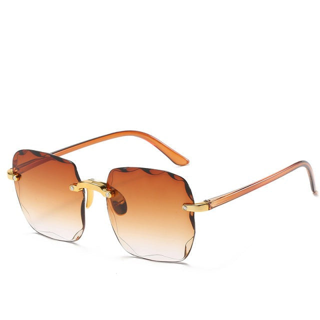 Trendy unisex rimless sunglasses offering UV400 protection, ideal eye protection for summer fashion.