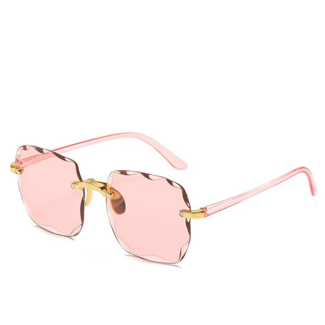Fashionable unisex rimless sunglasses, a trendy eyewear choice with essential UV400 eye protection.