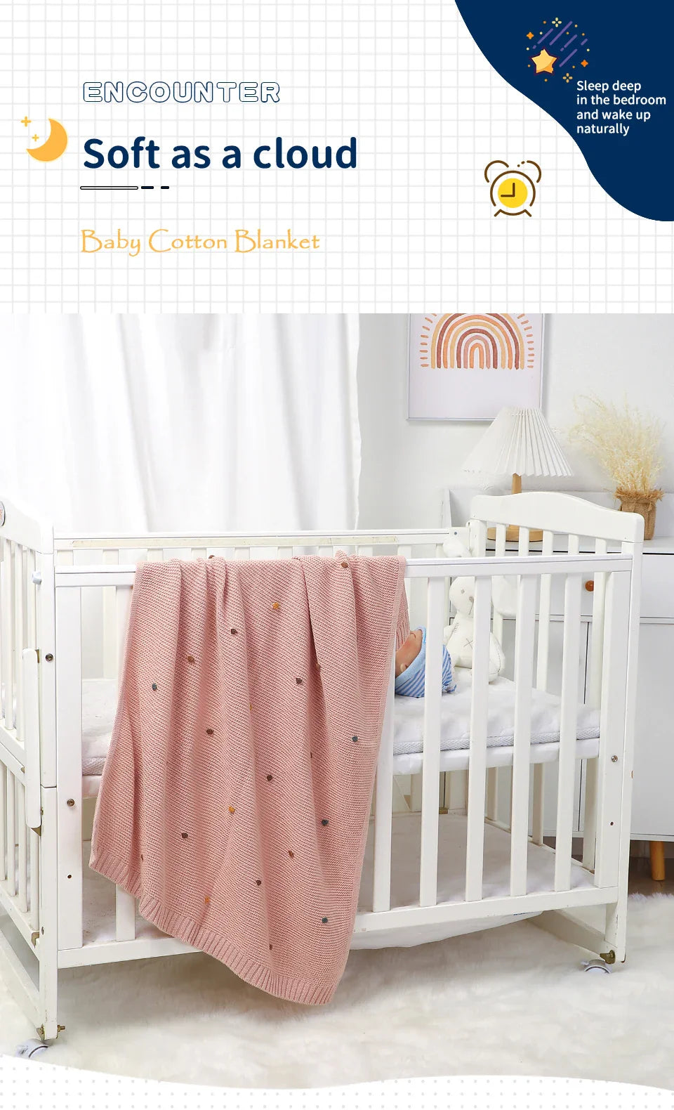Cotton knitted baby blanket in a soft grey, an all-season newborn essential for gentle comfort