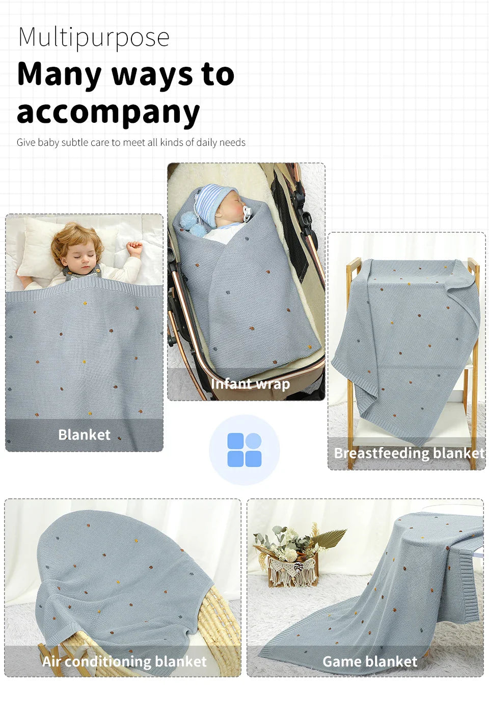 A baby peacefully sleeping under a lightweight knitted blanket, ensuring comfortable rest