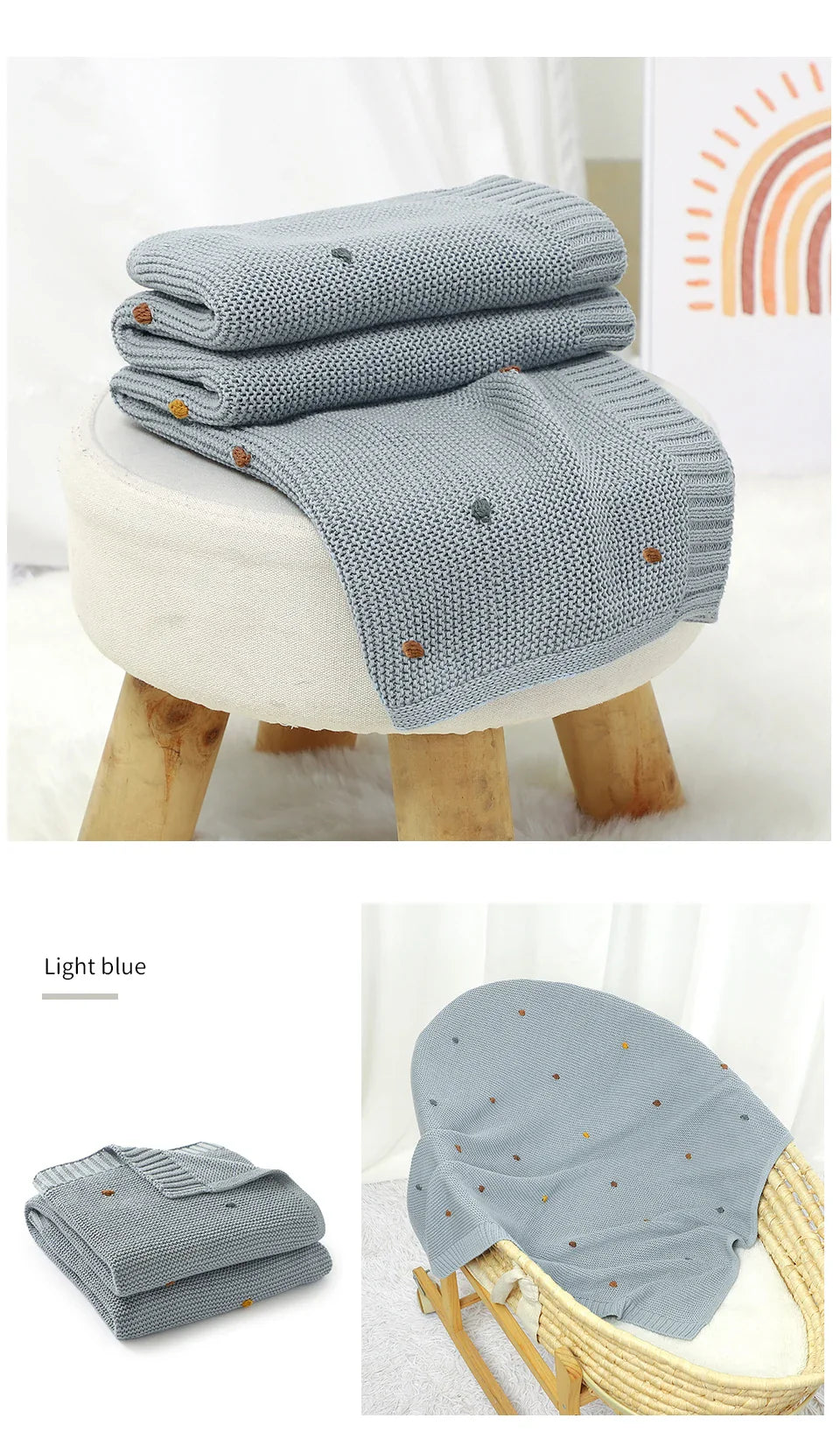 Unisex ultra-soft knitted blanket perfect for swaddling, providing warmth and security for newborns