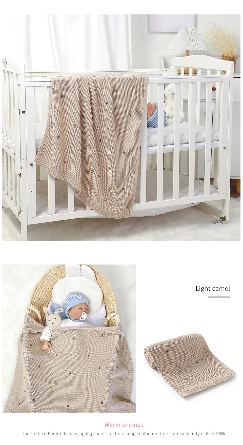 Cotton knitted blanket in ivory, a cozy and essential item adaptable for infant and toddler use