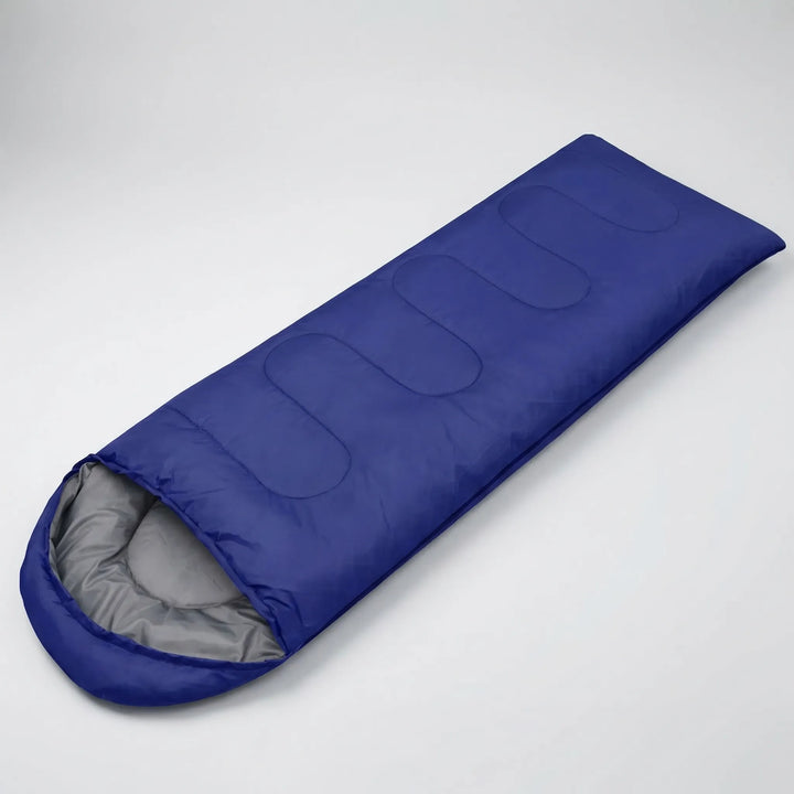 Ultralight 4-season envelope sleeping bag in its portable compression sack, perfect for travel, hiking & adventure.