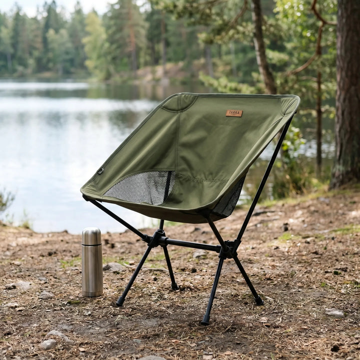 Unisex ultralight folding camping chair with aluminum frame & breathable mesh seat for outdoor adventures.