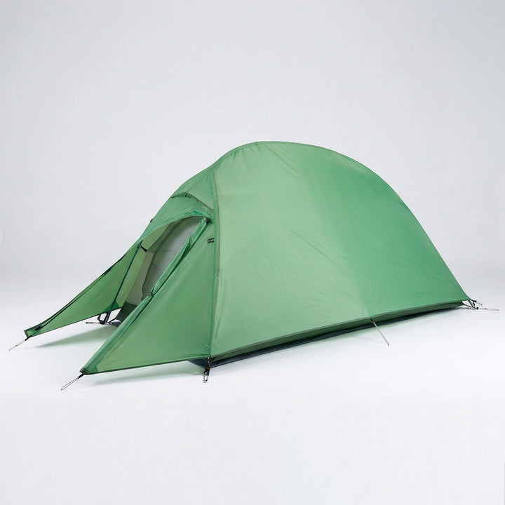 Lightweight ultralight backpacking tent packed for travel. Portable 3-season shelter for hiking & camping.