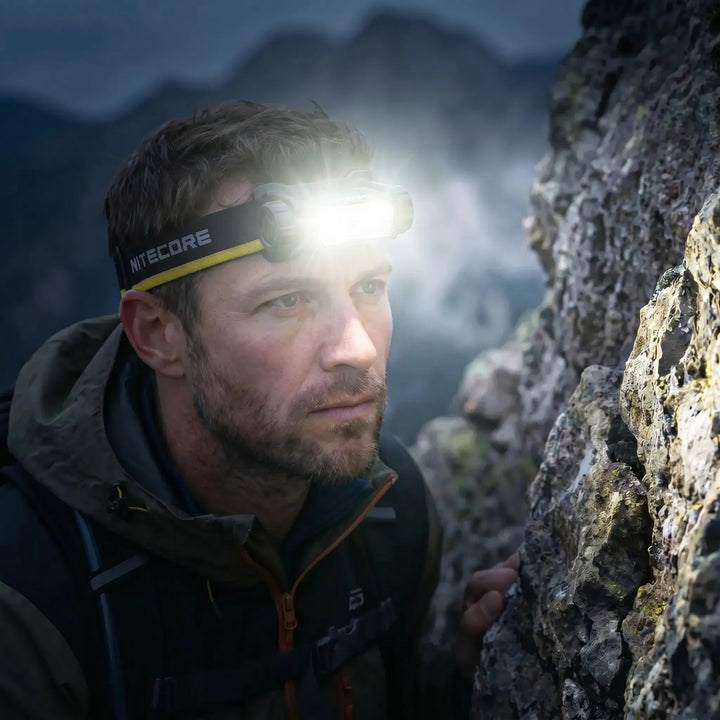Unisex USB-C rechargeable LED headlamp for hands-free outdoor adventures, camping, hiking & work light.