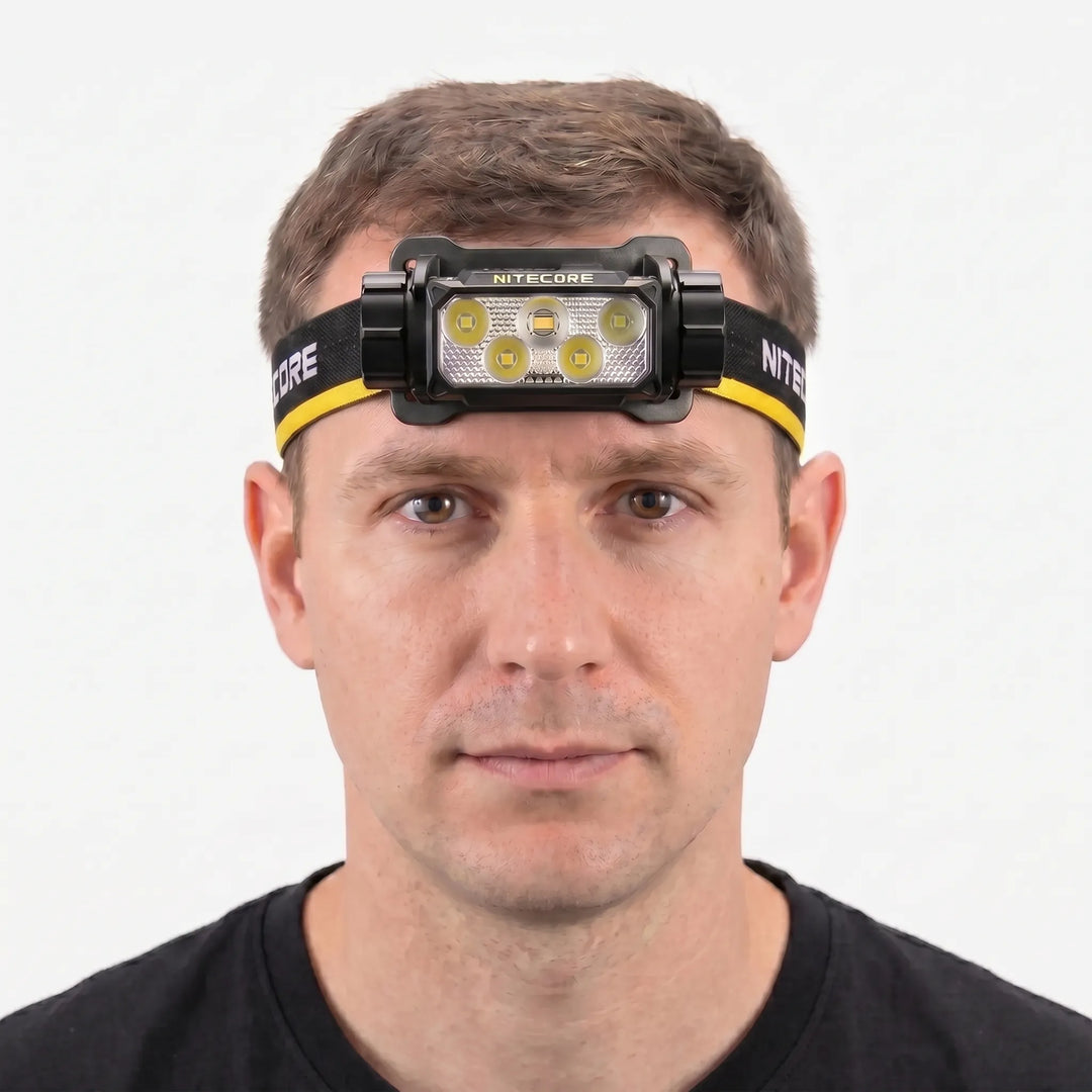 Bright LED headlamp with USB-C rechargeability for trekking, cycling & hands-free illumination in the dark.