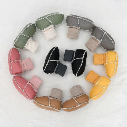 Detail of anti-slip sole on warm baby slipper, ensuring safe cotton blend toddler shoes