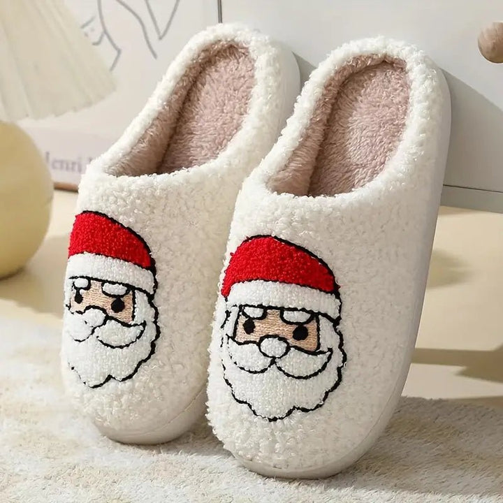 Festive winter house slippers featuring a charming deer motif, perfect for Christmas coziness.