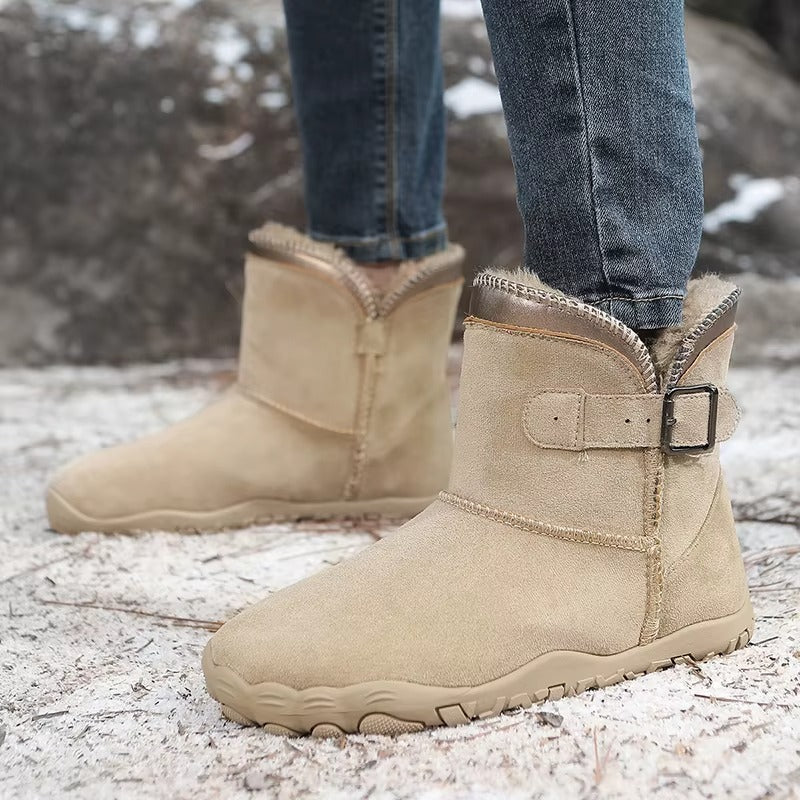 Side view: Unisex warm winter barefoot boots with flexible sole for natural movement.