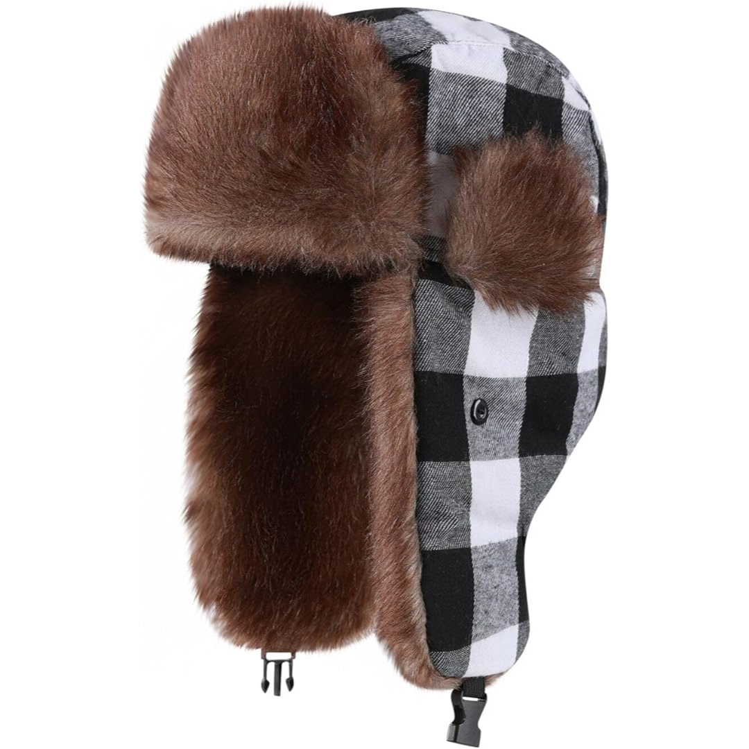 Warm unisex trooper hat with ear flaps, perfect for snow sports and outdoor winter activities.