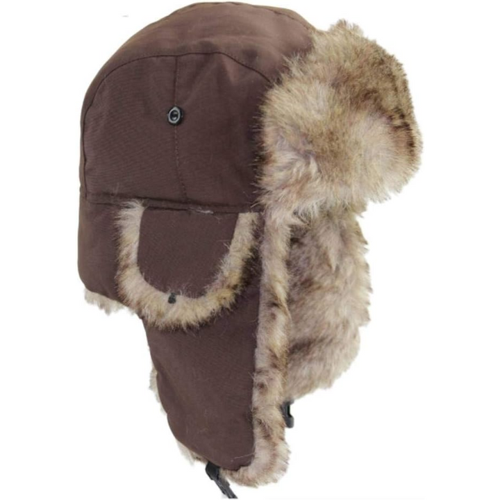 Plush-lined unisex winter trooper hat with secure ear flaps for maximum warmth in frigid conditions.