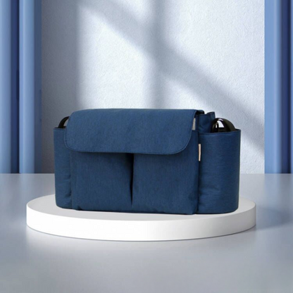 Versatile stroller organizer, ideal for bottles, snacks, and toys during family outings.