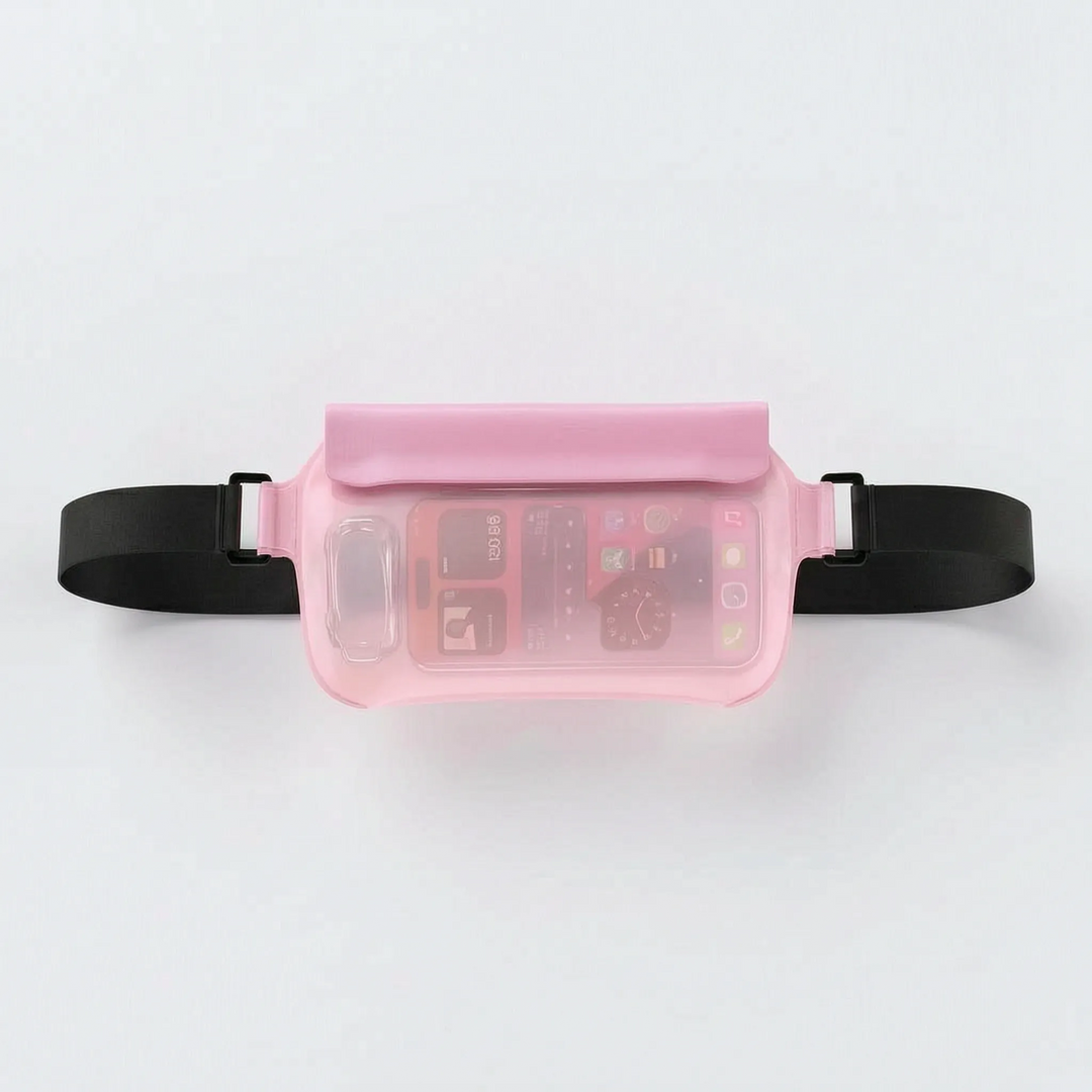 Hands-free water-repellent fanny pack for active lifestyles, secure phone holder.