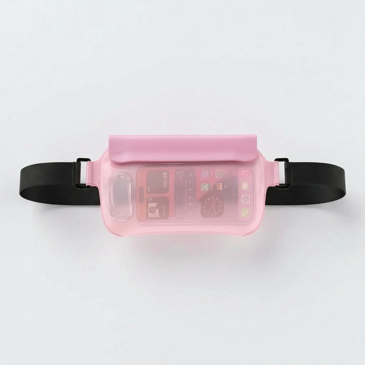 Hands-free water-repellent fanny pack for active lifestyles, secure phone holder.
