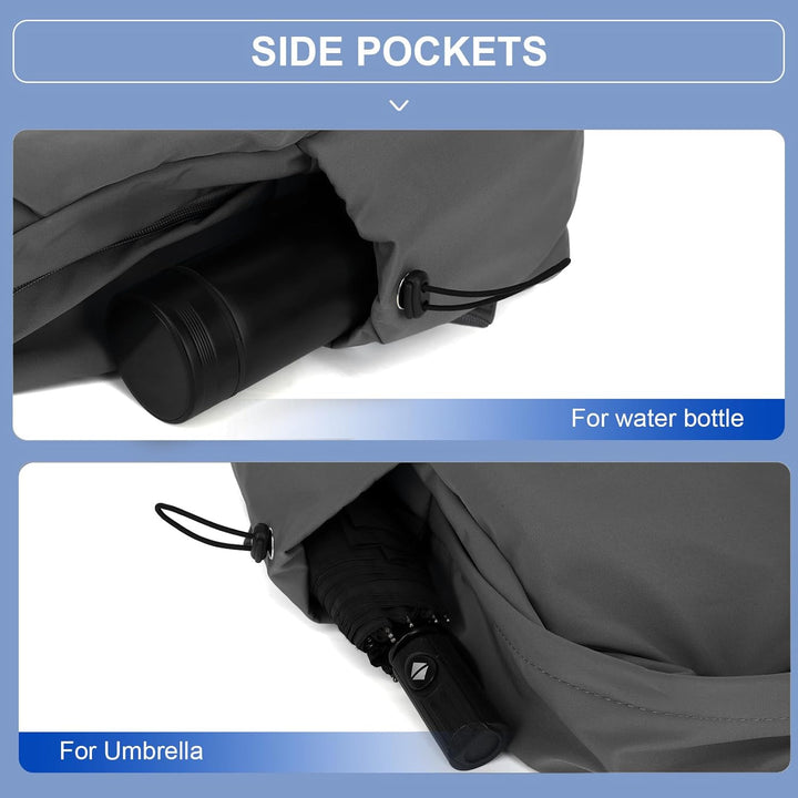Padded laptop compartment in water-resistant unisex backpack, keeping tech safe.