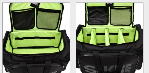 Organized duffel bag for sneakers & accessories, featuring a water-resistant exterior.
