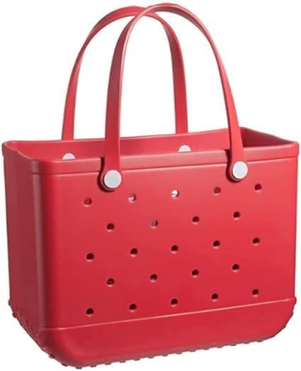 Market basket bag with drain holes, ideal for fresh produce.